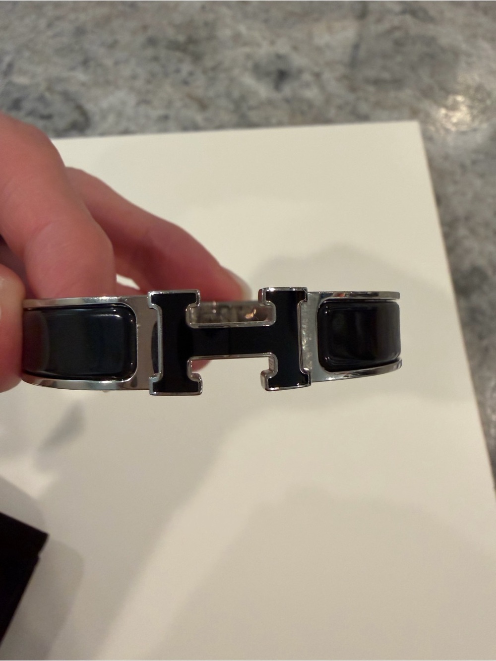 Hermes Black Enamel H Bracelet with Palladium Hardware - Picture 2 of 7